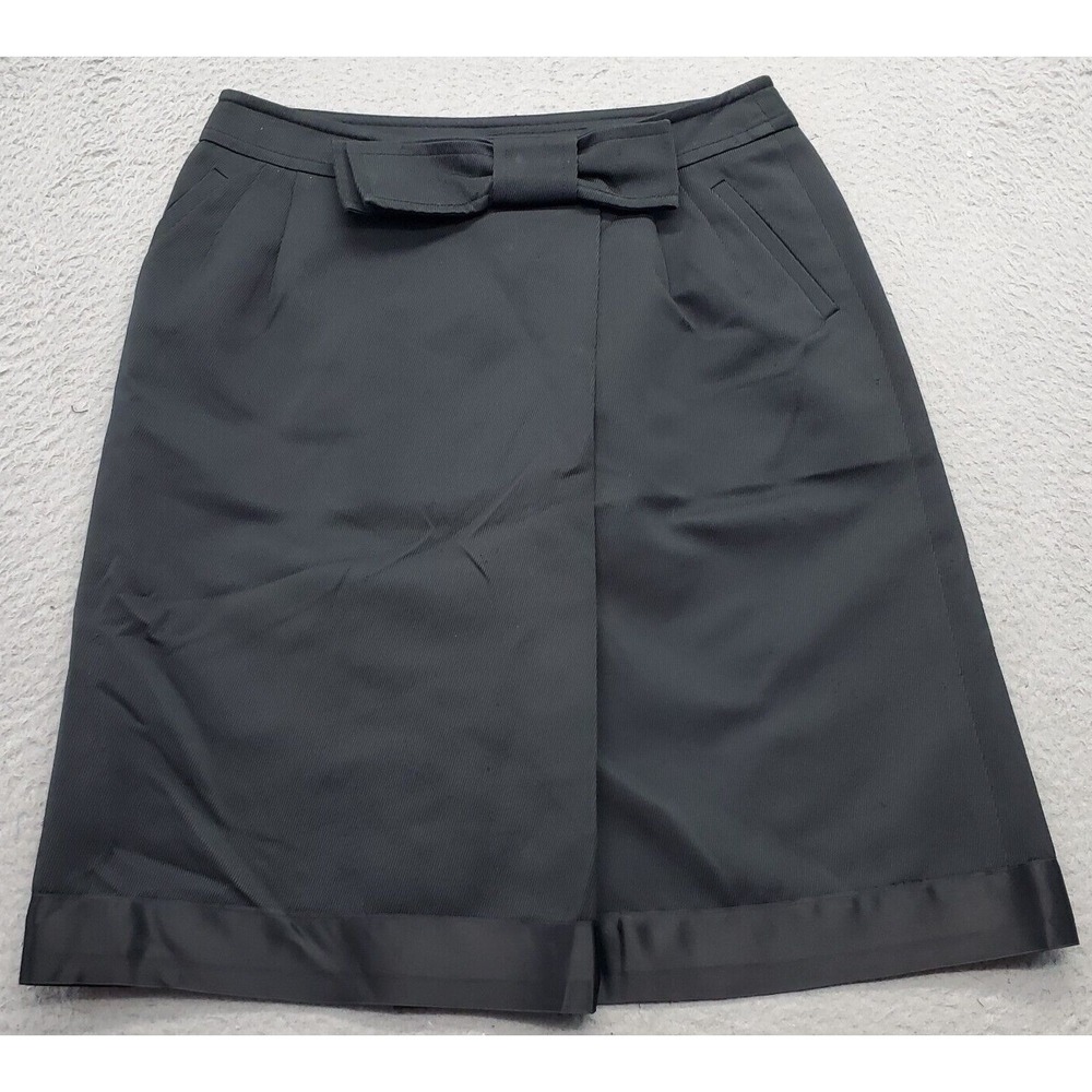 LIda Baday Mini Skirt Women Size 10 Black Cotton Pockets Lined Pleated Bow Waist